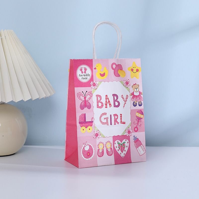 Fashion Baby Birthday Party Cartoon Letter Pattern Gift Packaging Kraft Paper Bag