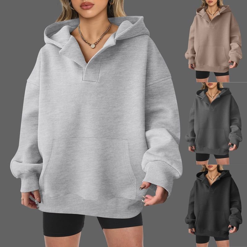 Custom Autumn Winter Women Casual Loose Solid Color Blank Long Sleeve Hoodies