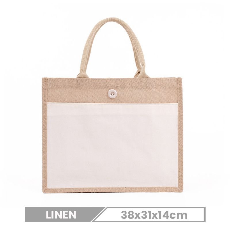 Custom Logo Contrast Stitching Button Tote Bag