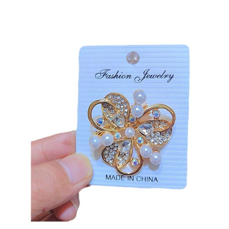 Women Fashion Creative Floral Pearl Rhinestone Anti-Light Brooch