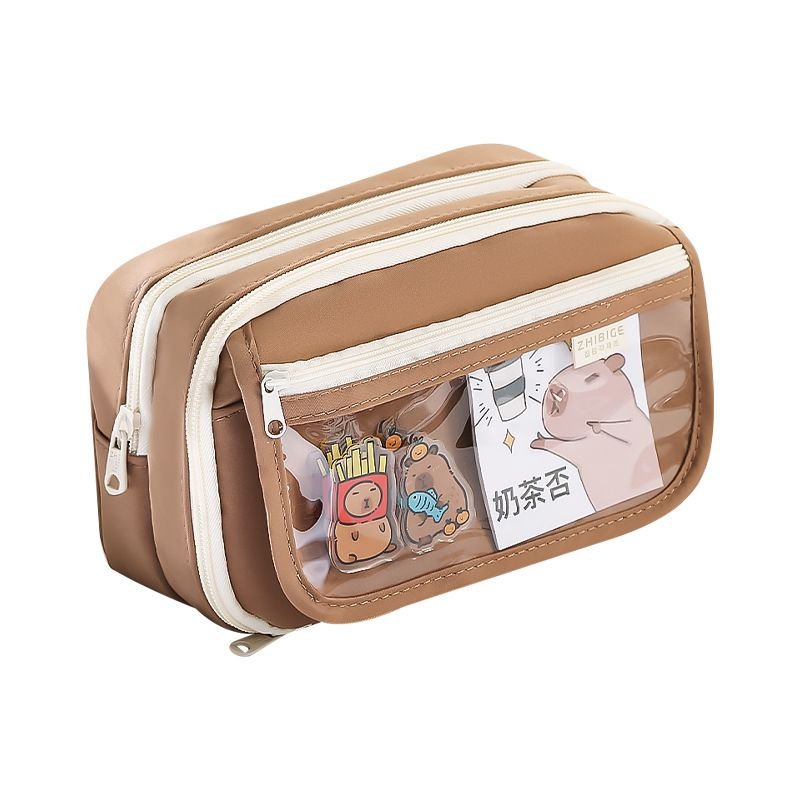 Simple Neutral Cartoon Cute Transparent Large Capacity Zipper Pencil Bag