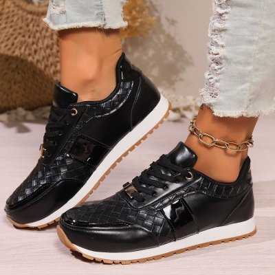 Women Fashion Casual Plus Size PU Woven Round Toe Thick-Soled Sneaker