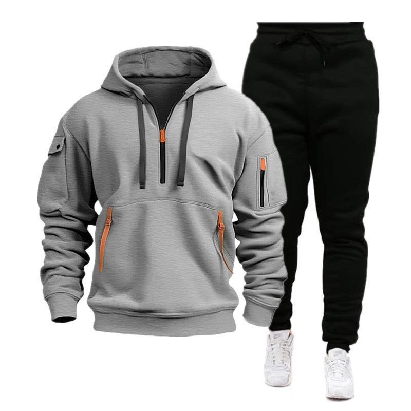 Men Spring Autumn Fashion Casual Sports Half Zipper Long Sleeve Hoodies Jogger Pants Sets