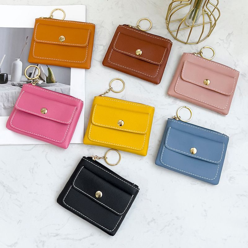 Women Fashion Casual Solid Color PU Zipper Wallets