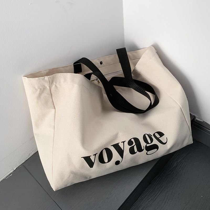 Women Fashionable Simple Letter Print Large Capacity Canvas Tote Bag