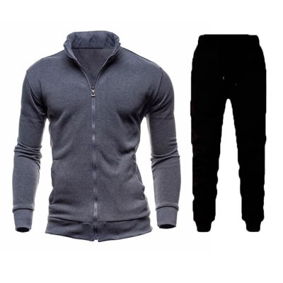 Men Casual Sports Basic Solid Color Long Sleeve Stand Collar Sweatshirts Trousers Sets