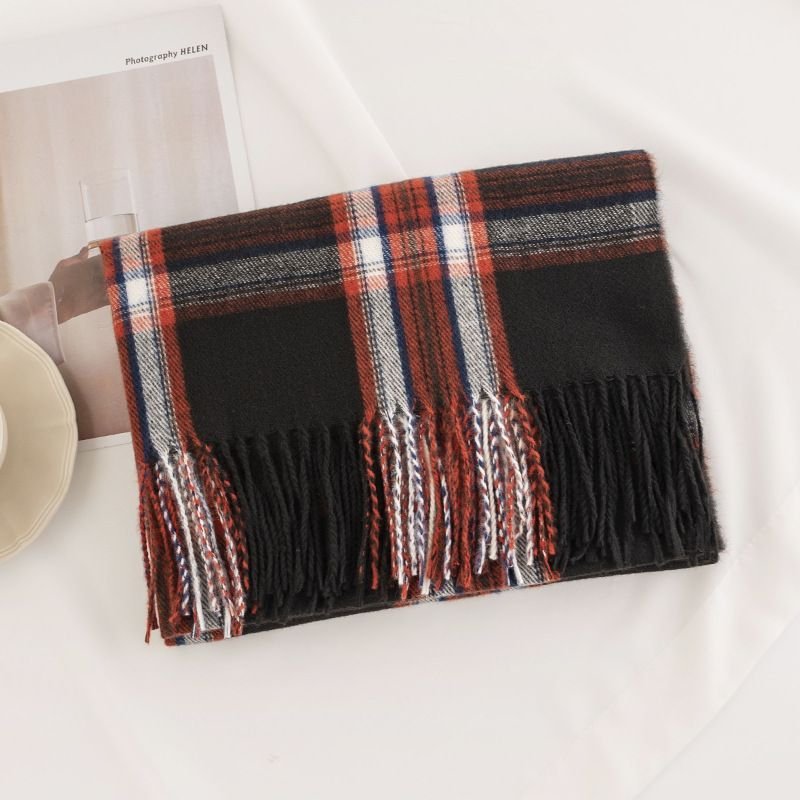 Elegant Women Plaid Tassel Imitation Cashmere Scarf