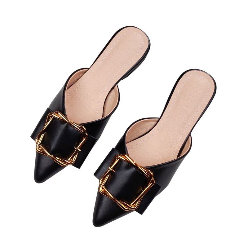 Women Simple Fashion Plus Size Pointed Toe Metal Buckle Detail Mule Shoes