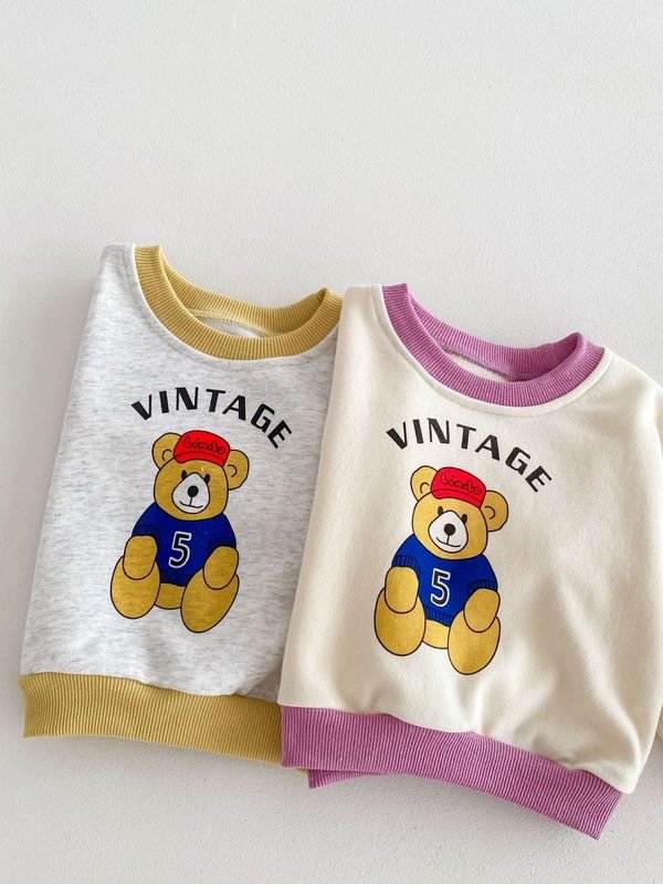 Kids Baby Boys Girls Casual Cute Cartoon Bear Alphabet Print Long Sleeve Sweatshirts Pants Sets