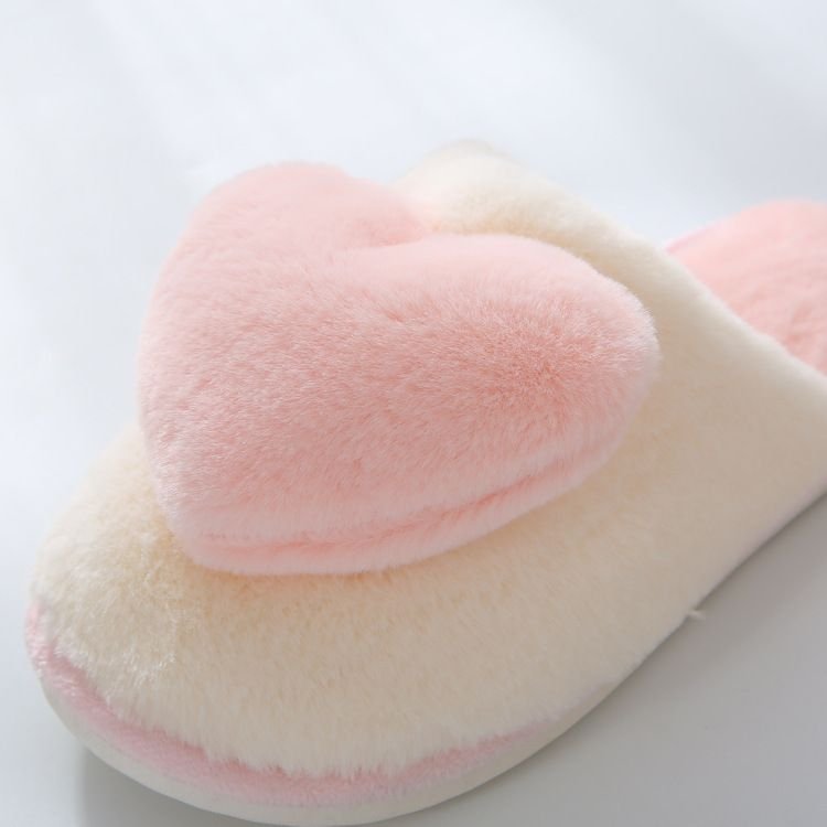 Autumn Winter Women Cute Plush Heart-Shaped Thickened Warm Extra Large Size Home Slippers