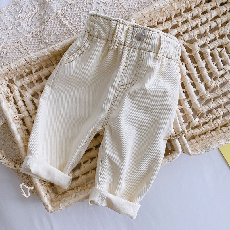 Baby Simple Solid Color Casual High Waist Denim Pants