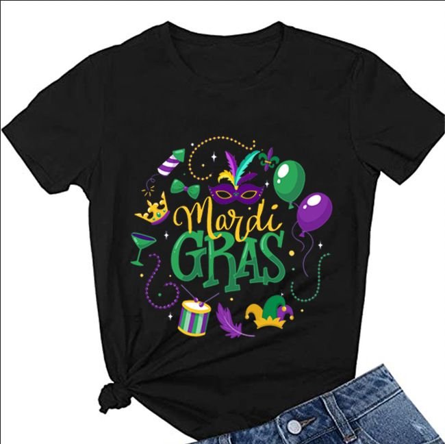 Mardi Gras Nightcap Alphabet Print T-Shirt