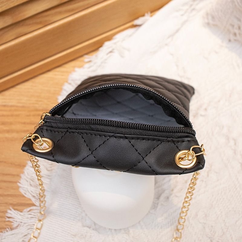 Women Fashion Solid Color Rhombic Zipper Mini Chain Purses