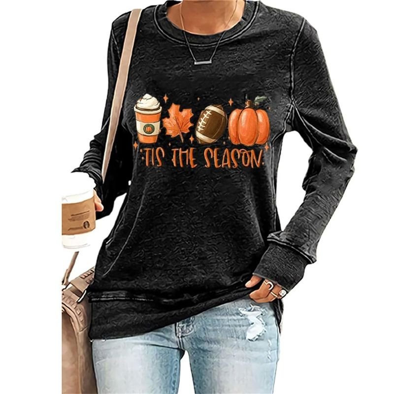 Thanksgiving Pumpkin Print Women Long-Sleeved T-Shirt