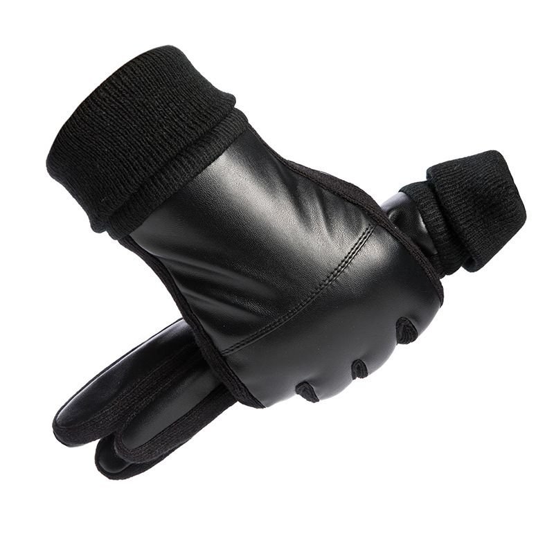 Unisex Winter Warm Fleece PU Cycling Gloves