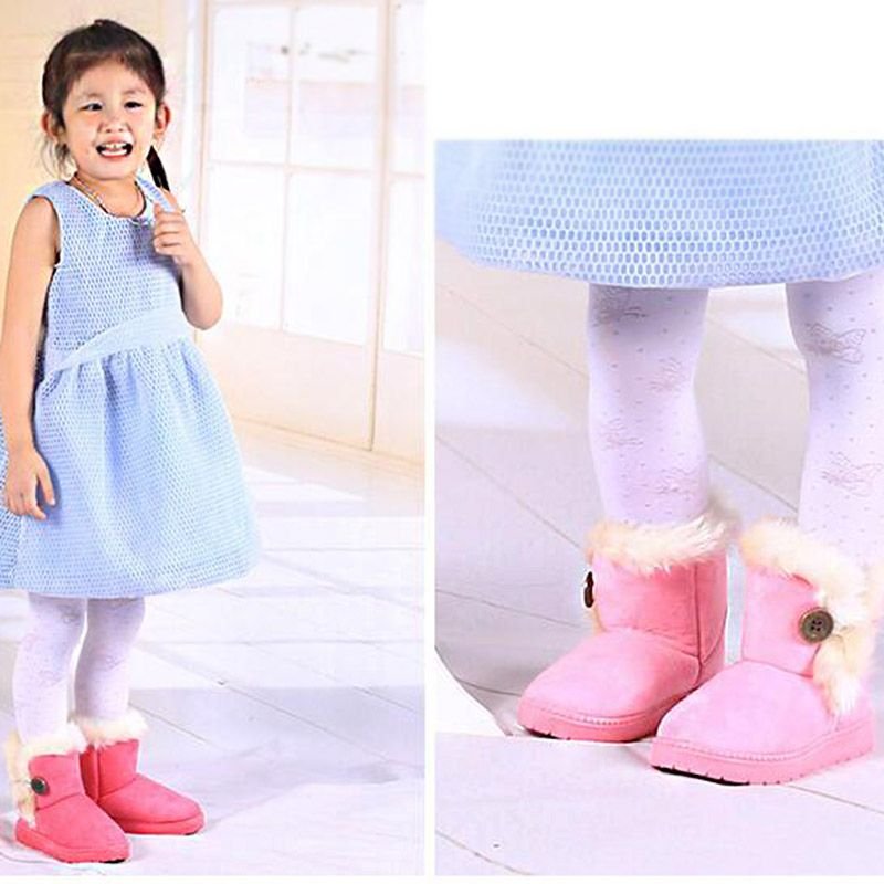 Kids Solid Color Button Design Winter Plush Snow Boots