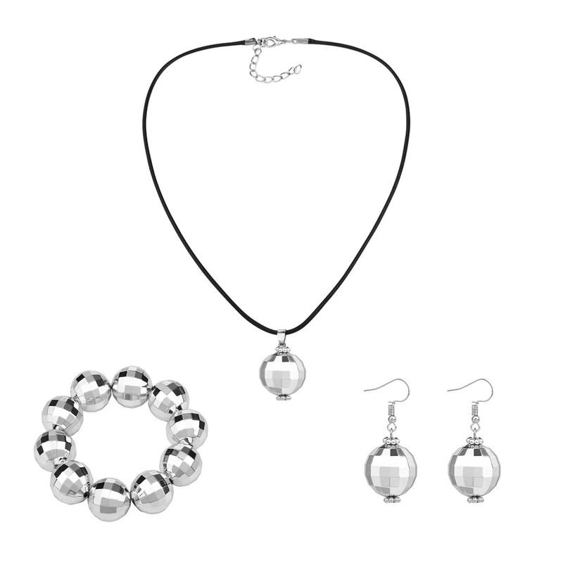 Women Fashion Simple Geometric Round Bracelet Earrings Necklace Jewelry Set