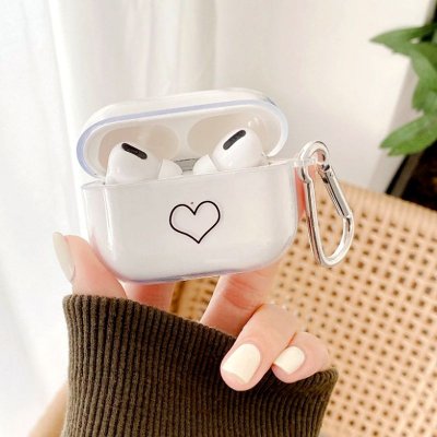 Women Simple Transparent Heart-Shaped Apple Bluetooth Headset Case