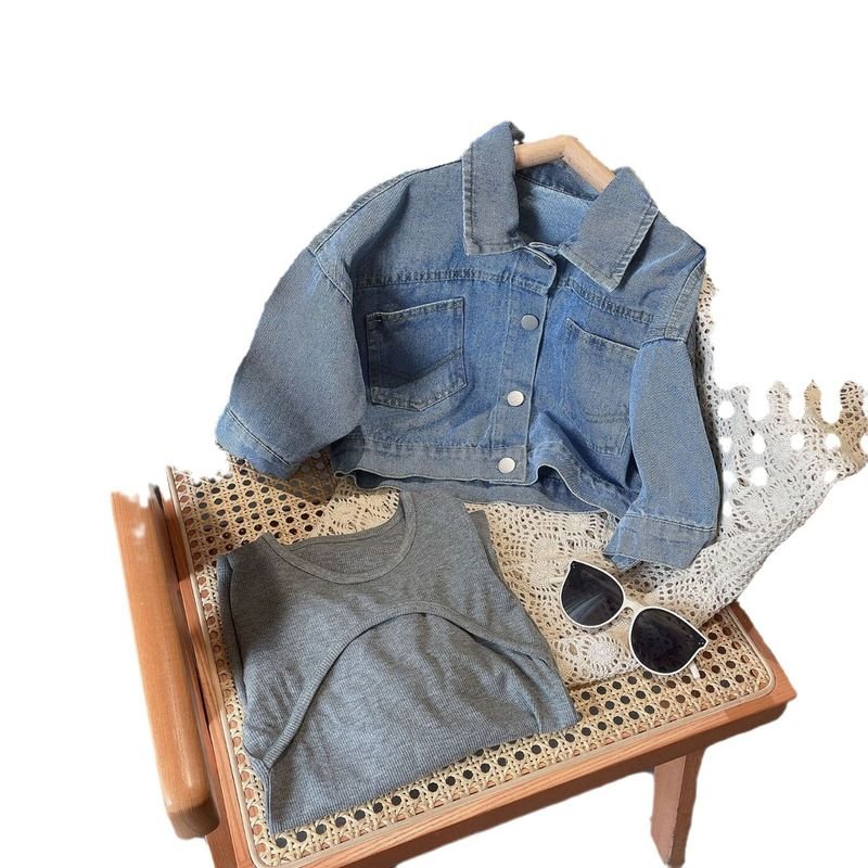 Autumn Children Fashion Casual Knitted Stretch Dress Denim Coat Parent-Child Set