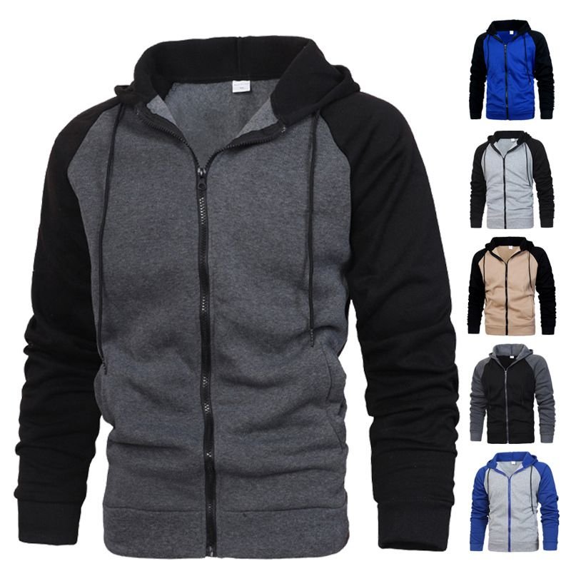 Coat Autumn And Winter Men Color-Matching Fashion Raglan Sleeve Casual Hoodie Custom