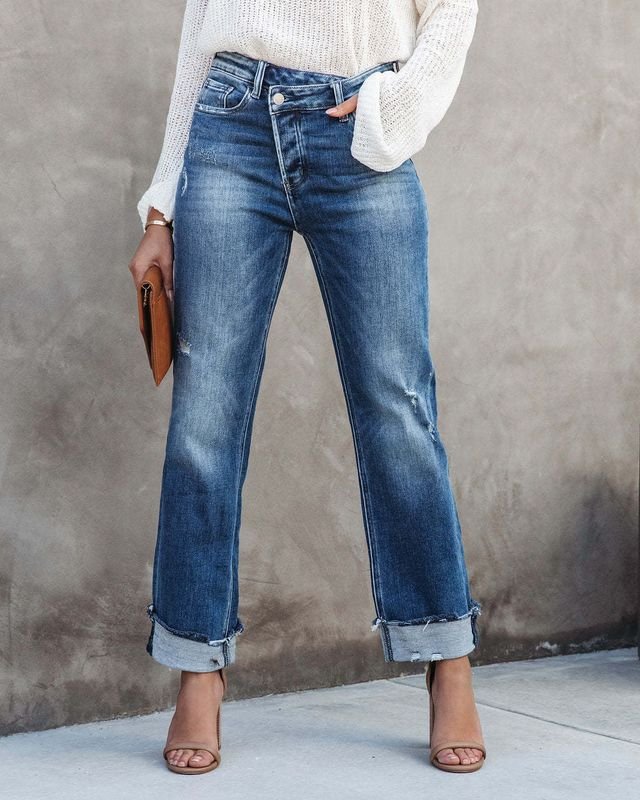 Spring And Summer Washed High Waist Fashion Casual Loose Women Jeans