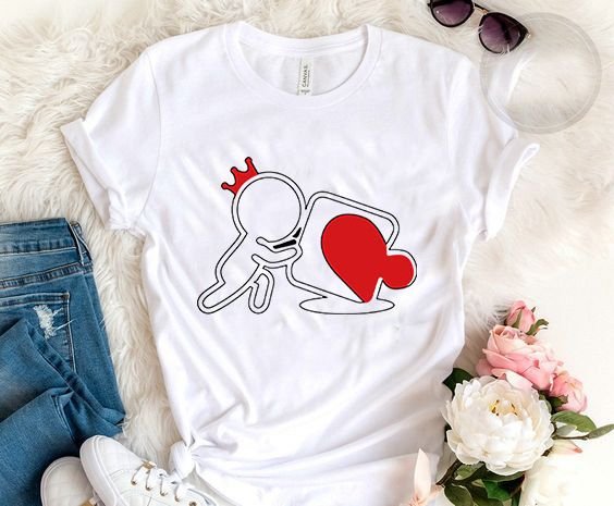 Valentine Day Couple Print Round Neck Short Sleeve T-Shirt