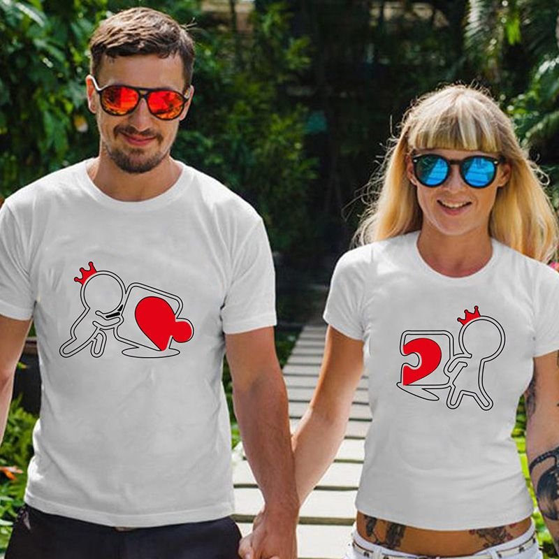 Valentine Day Couple Print Round Neck Short Sleeve T-Shirt