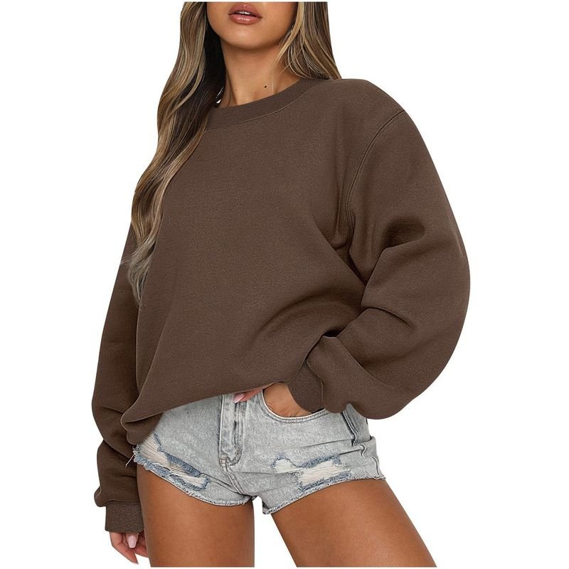 Autumn Winter Women Casual Loose Crewneck Long Sleeve Blank Sweatshirt