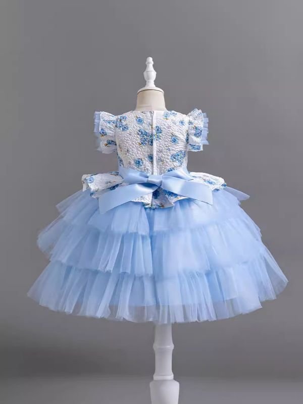 Kids Toddler Girls Fashion Flower Mesh Short Sleeved Party Tutu Dress