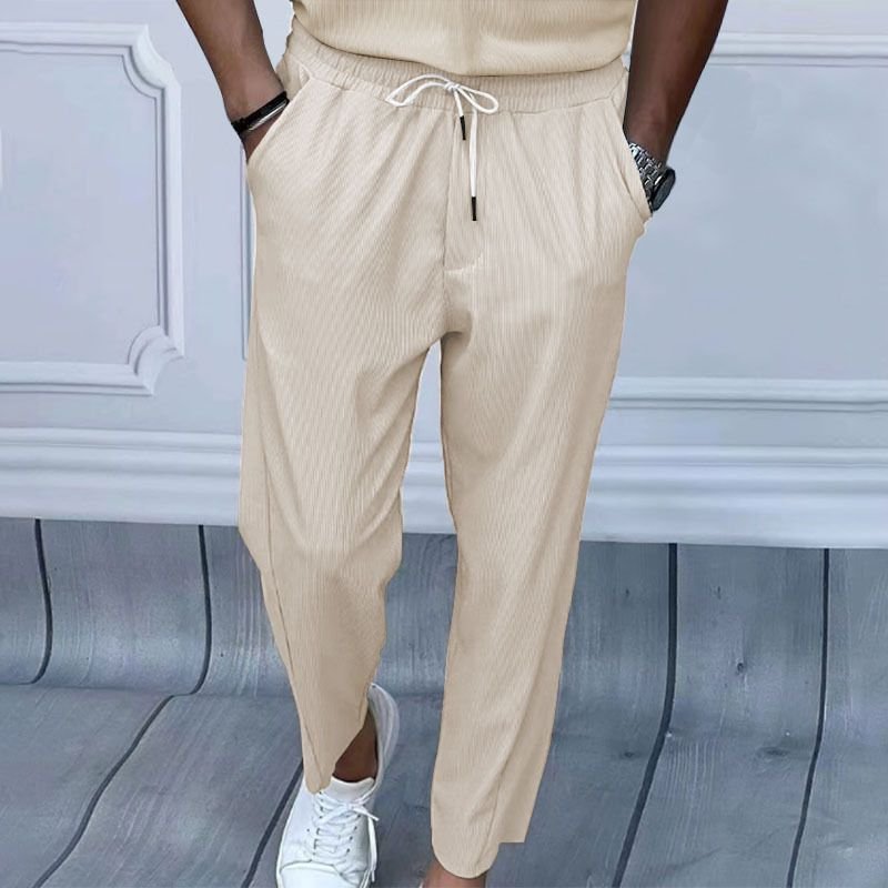 Men Fashion Casual Solid Color Corduroy Wide Leg Trousers