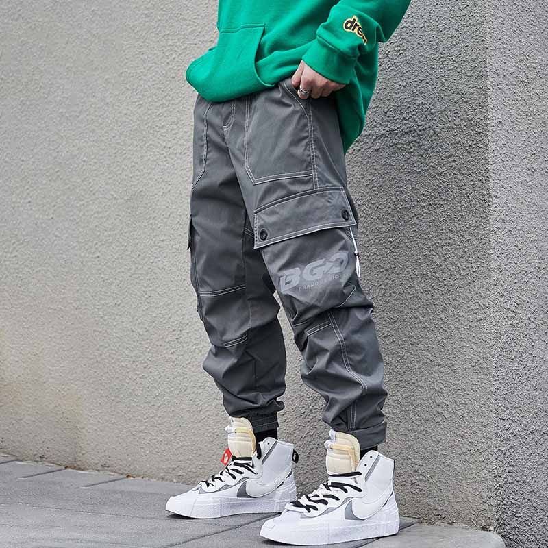 Men Fashion Casual Street Tide Alphabet Drawstring Waist Cargo Pants