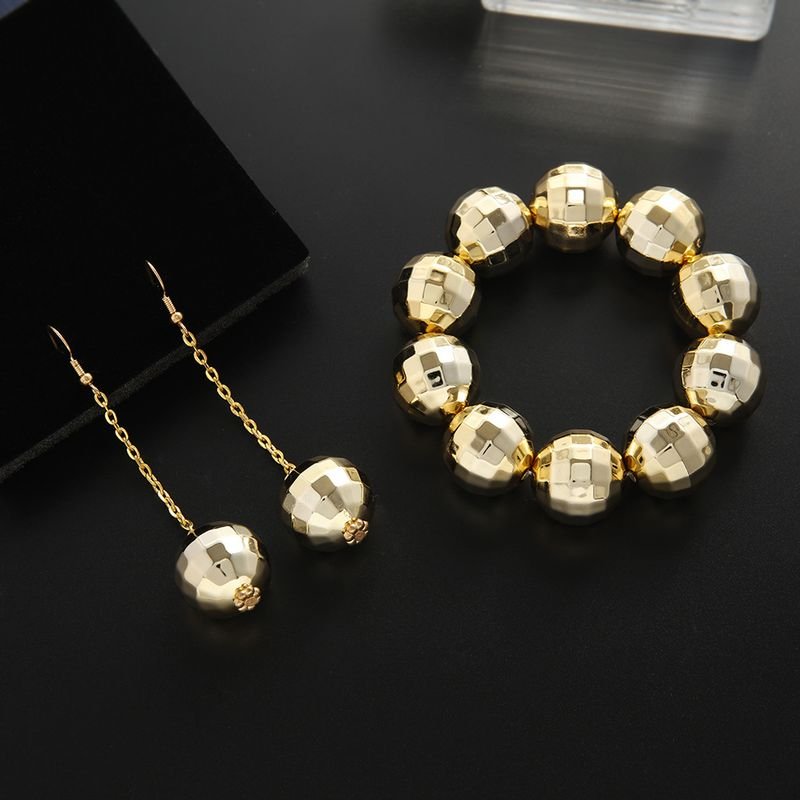 Women Fashion Simple Geometric Round Bracelet Earrings Necklace Jewelry Set