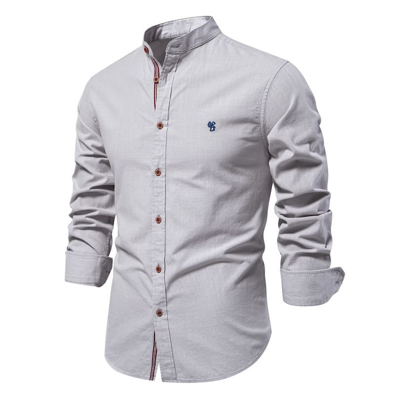 Men Fashion Casual Business Basic Long Sleeve Stand Collar Shirt