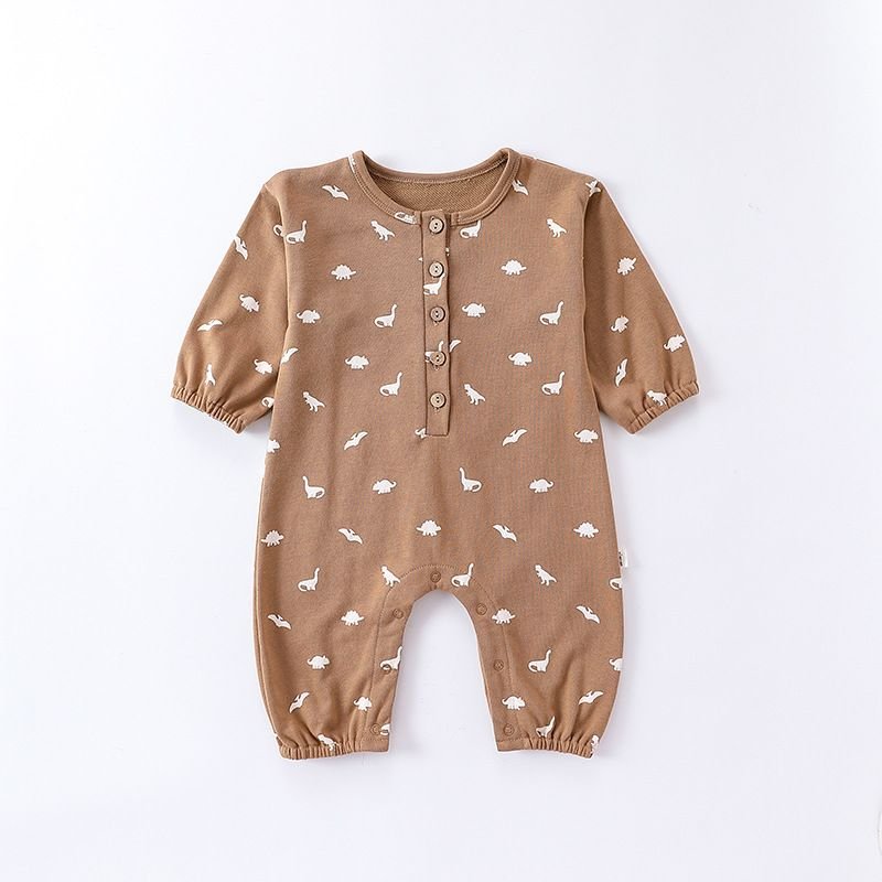 Kids Baby Boys Girls Casual Cute Tiny Flower Dinosaur Print Long Sleeve Romper