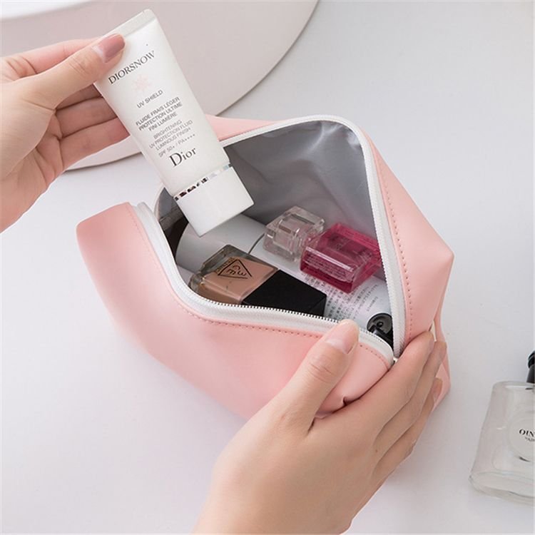 Woman Fashion Color Blocking Zipper Portable Cosmetic Bag