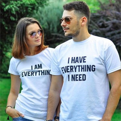 Valentine Day Fashion Casual Letter Slogan Print Round Neck Short Sleeve Couple T-Shirt