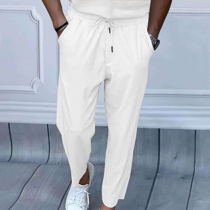 Men Fashion Casual Solid Color Corduroy Wide Leg Trousers