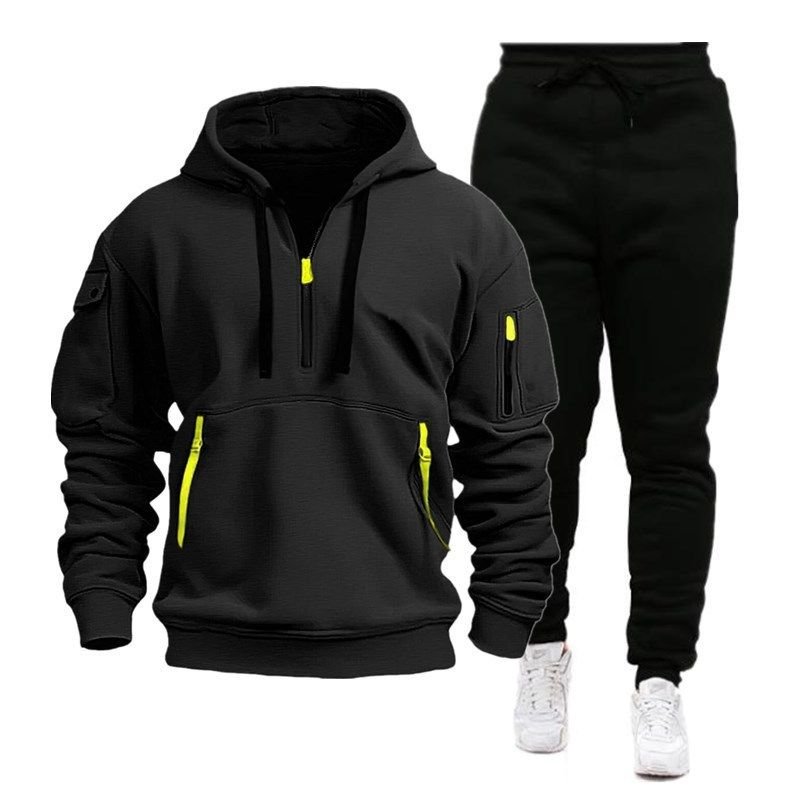 Men Spring Autumn Fashion Casual Sports Half Zipper Long Sleeve Hoodies Jogger Pants Sets