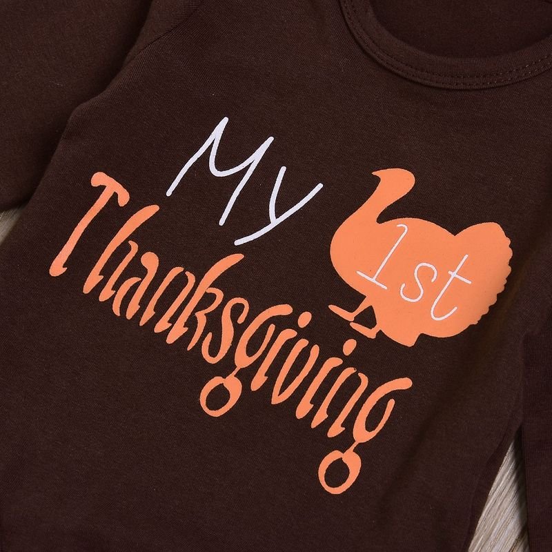 Kids Baby Boys Girls Casual Cute Thanksgiving Turkey Alphabet Print Long Sleeve Romper Trousers Sets