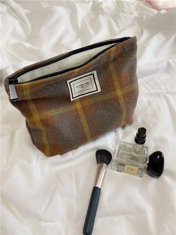 Plaid Contrast Color Large Capacity Cosmetic Bag