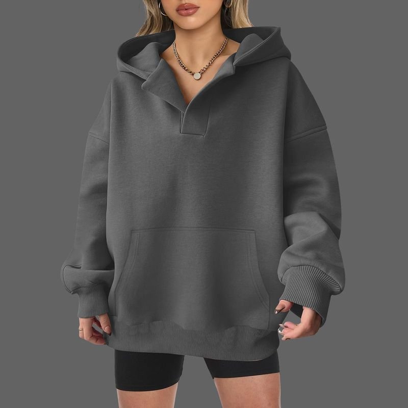 Custom Autumn Winter Women Casual Loose Solid Color Blank Long Sleeve Hoodies