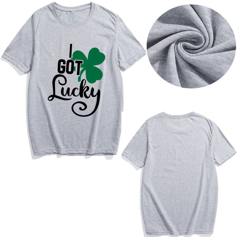 Valentine Day Pregnant Women Fashion Four-Leaf Clover Letter Print Round Neck Short Sleeve Couple T-Shirt