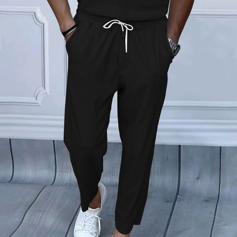 Men Fashion Casual Solid Color Corduroy Wide Leg Trousers