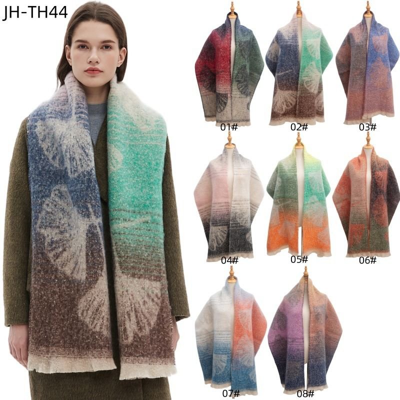 Autumn Winter Women Fashion Warm Jacquard Ginkgo Leaf Scarf Shawl