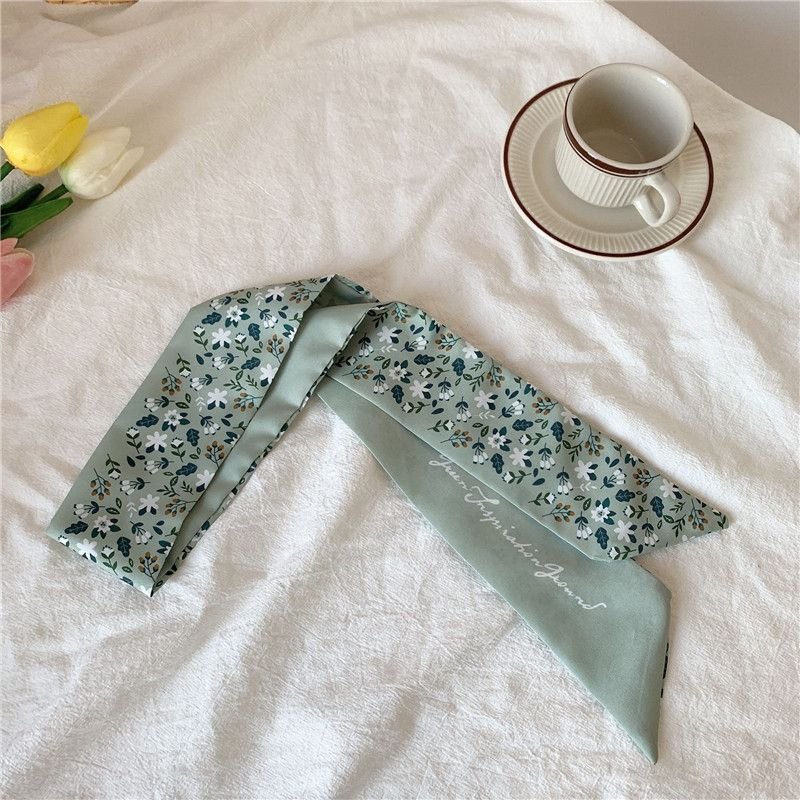 Women Cute Bear Rabbit Print Long Ribbon Silk Scarf