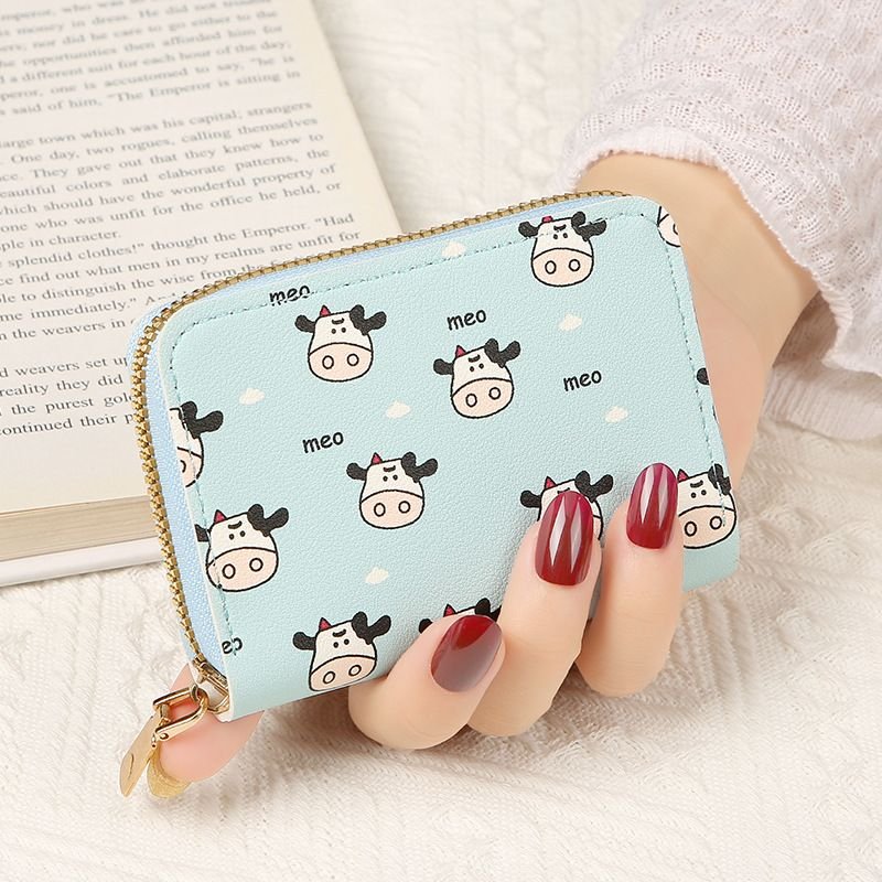 Women Fashion Cartoon Cow Print Mini Wallet