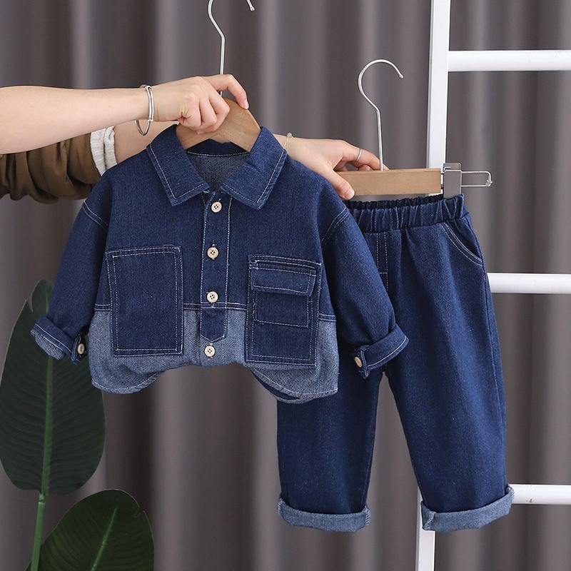 Kids Toddler Boys Spring And Autumn Fashion Casual Long Sleeve Lapel Denim Jacket Jeans Set