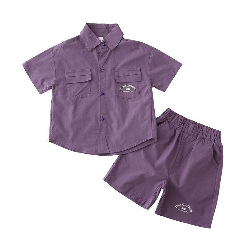 Children Simple Fashion Casual Lapel Short Sleeve Shirt Shorts Two-Piece Set Parent-Child Set