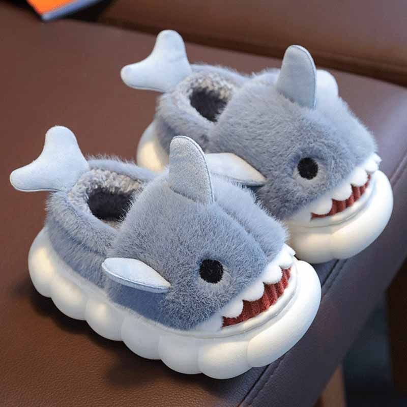 Kids Unisex Winter Cute Shark Thick-Soled Plug House Slippers