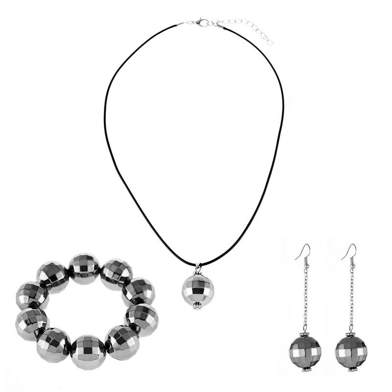 Women Fashion Simple Geometric Round Bracelet Earrings Necklace Jewelry Set